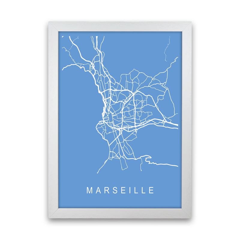 Marseille Map Blueprint Art Print by Pixy Paper White Grain