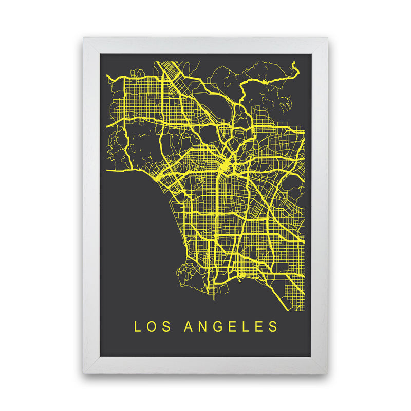 Los Angeles Map Neon Art Print by Pixy Paper White Grain