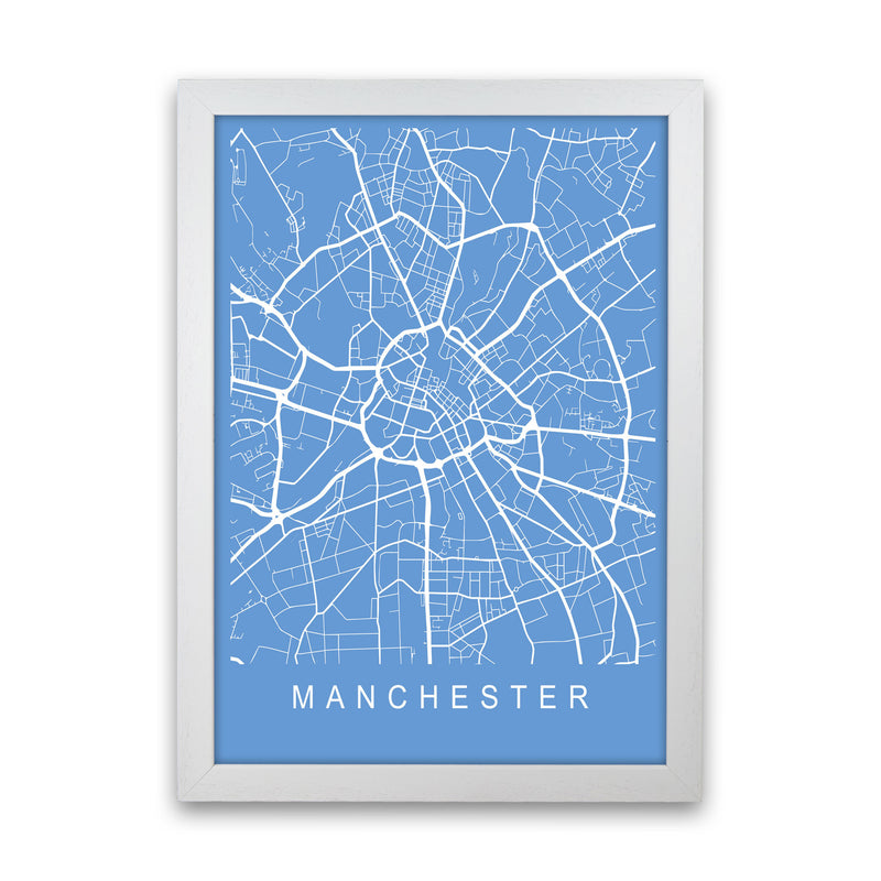 Manchester Map Blueprint Art Print by Pixy Paper White Grain