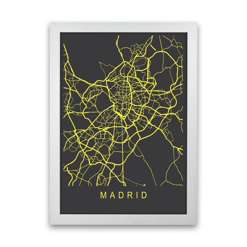 Madrid Map Neon Art Print by Pixy Paper White Grain