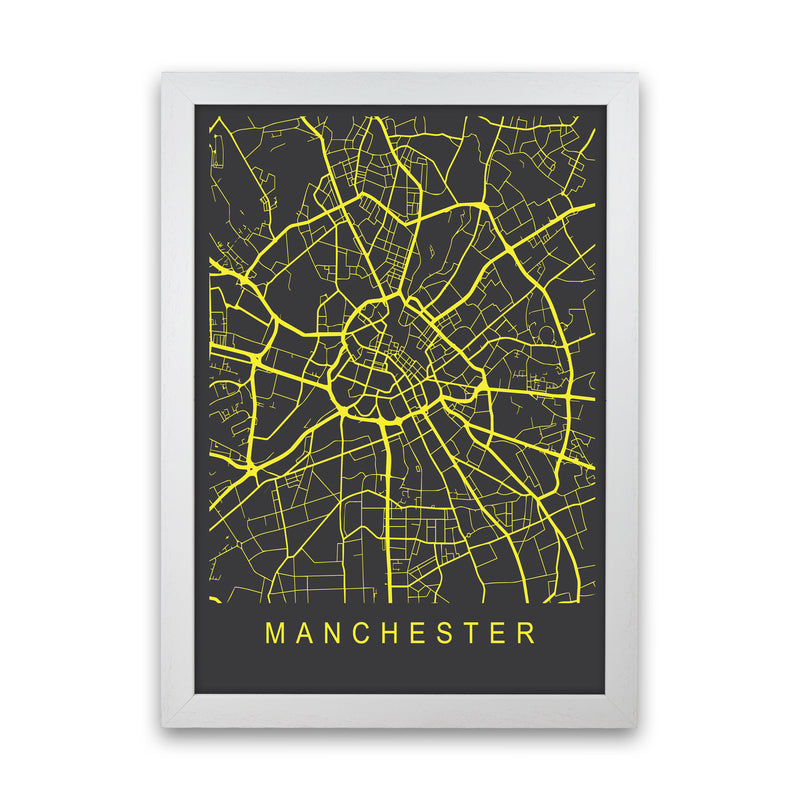 Manchester Map Neon Art Print by Pixy Paper White Grain