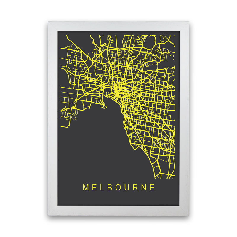 Melbourne Map Neon Art Print by Pixy Paper White Grain