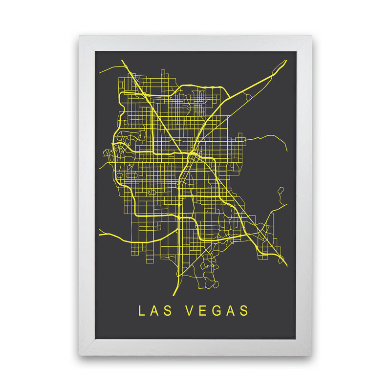 Las Vegas Map Neon Art Print by Pixy Paper White Grain
