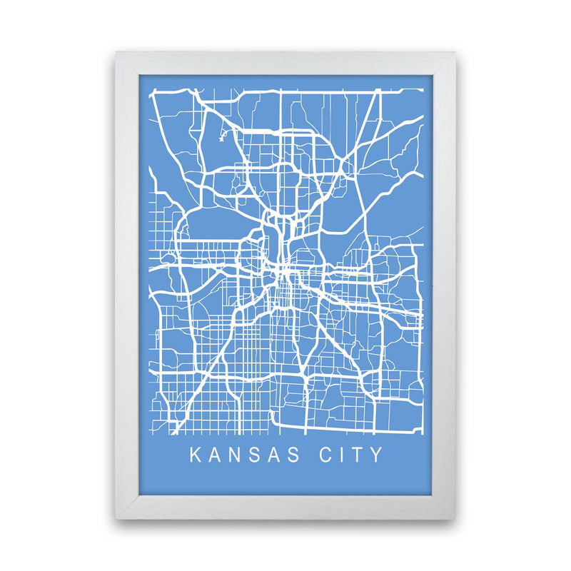 Kansas Map Blueprint Art Print by Pixy Paper White Grain