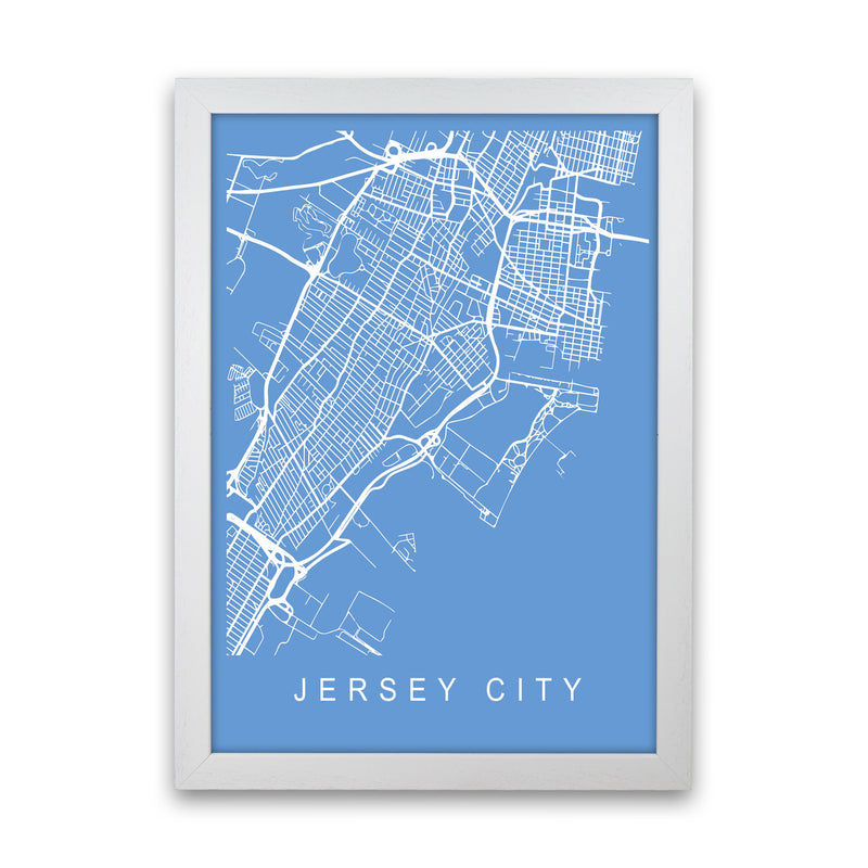 Jersey City Map Blueprint Art Print by Pixy Paper White Grain