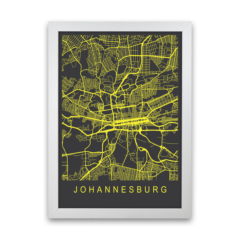 Johannesburg Map Neon Art Print by Pixy Paper White Grain