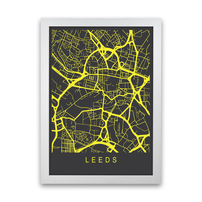 Leeds Map Neon Art Print by Pixy Paper White Grain