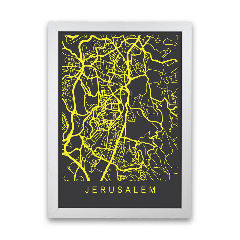 Jerusalem Map Neon Art Print by Pixy Paper White Grain