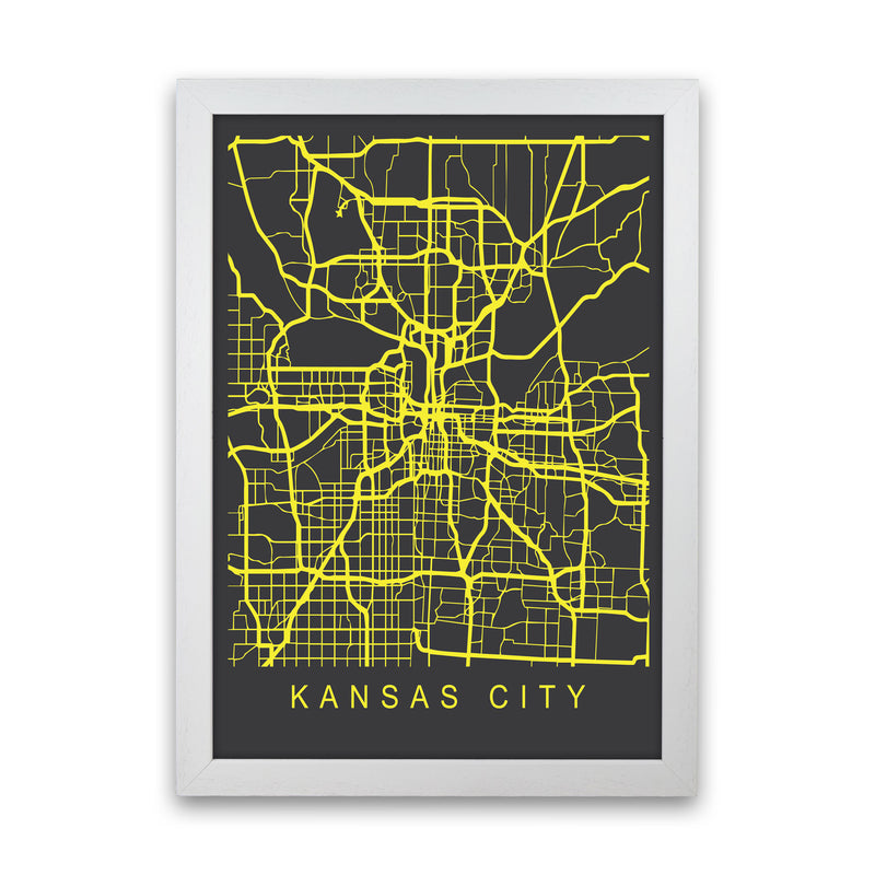 Kansas City Map Neon Art Print by Pixy Paper White Grain