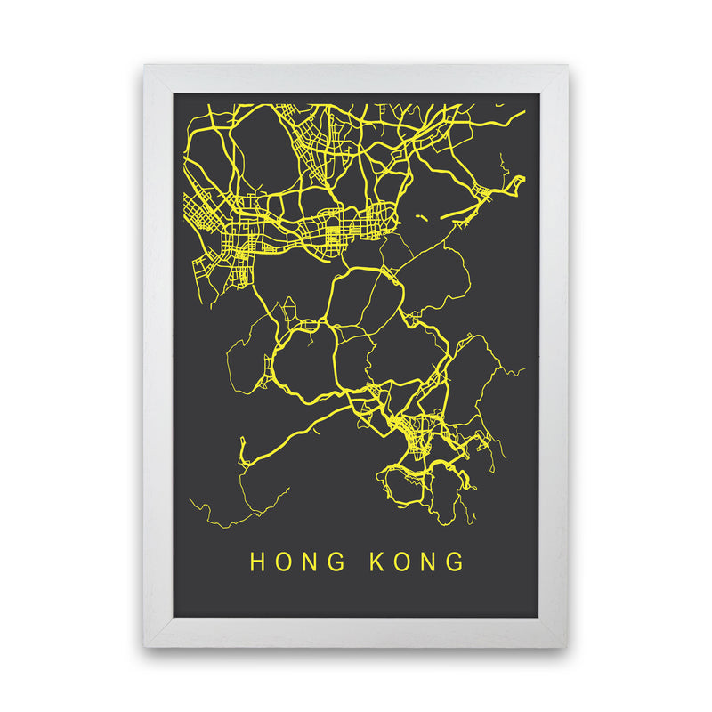 Hong Kong Map Neon Art Print by Pixy Paper White Grain