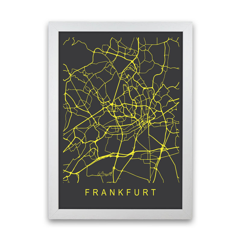 Frankfurt Map Neon Art Print by Pixy Paper White Grain