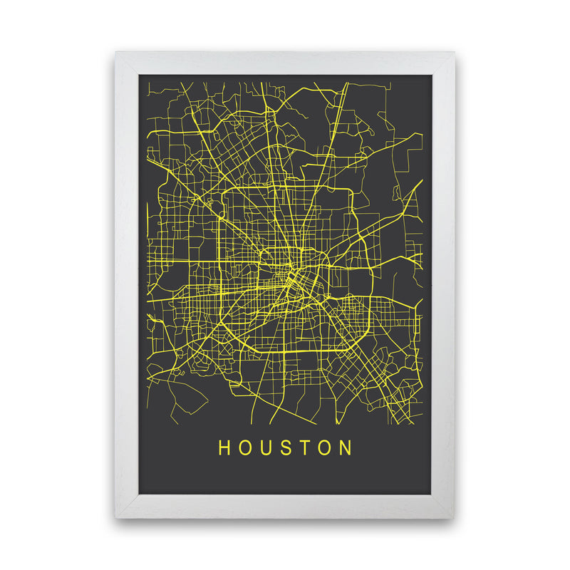 Houston Map Neon Art Print by Pixy Paper White Grain