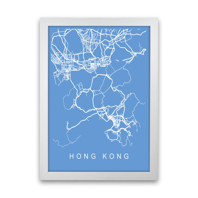 Hong Kong Map Blueprint Art Print by Pixy Paper White Grain
