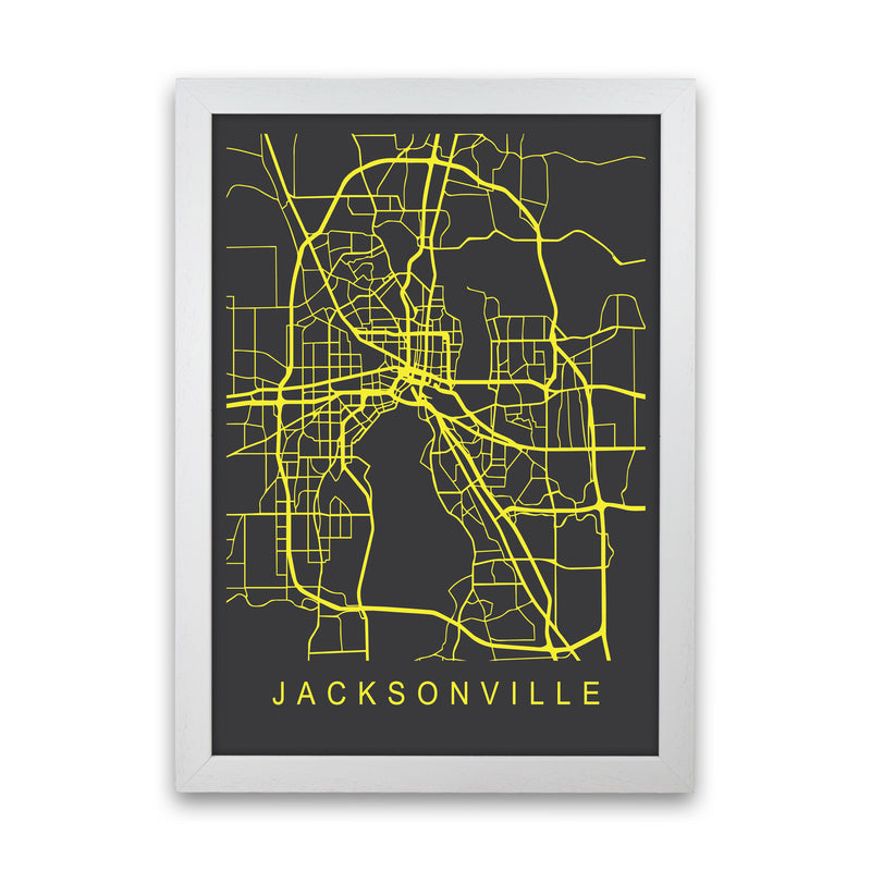 Jacksonville Map Neon Art Print by Pixy Paper White Grain