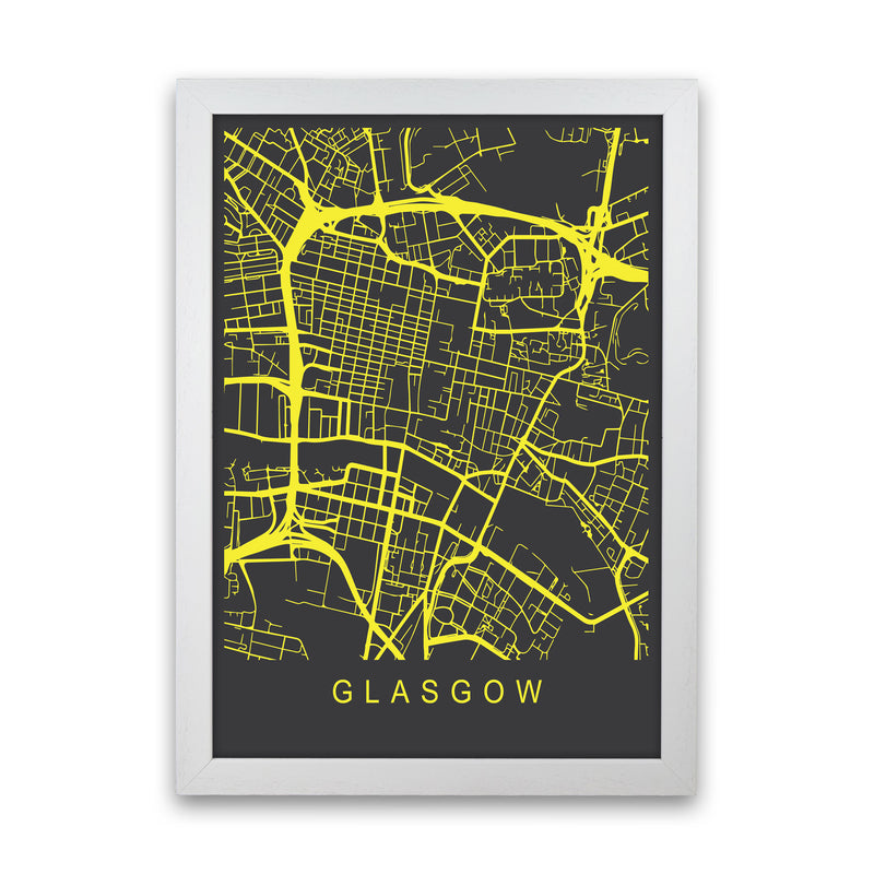 Glasgow Map Neon Art Print by Pixy Paper White Grain
