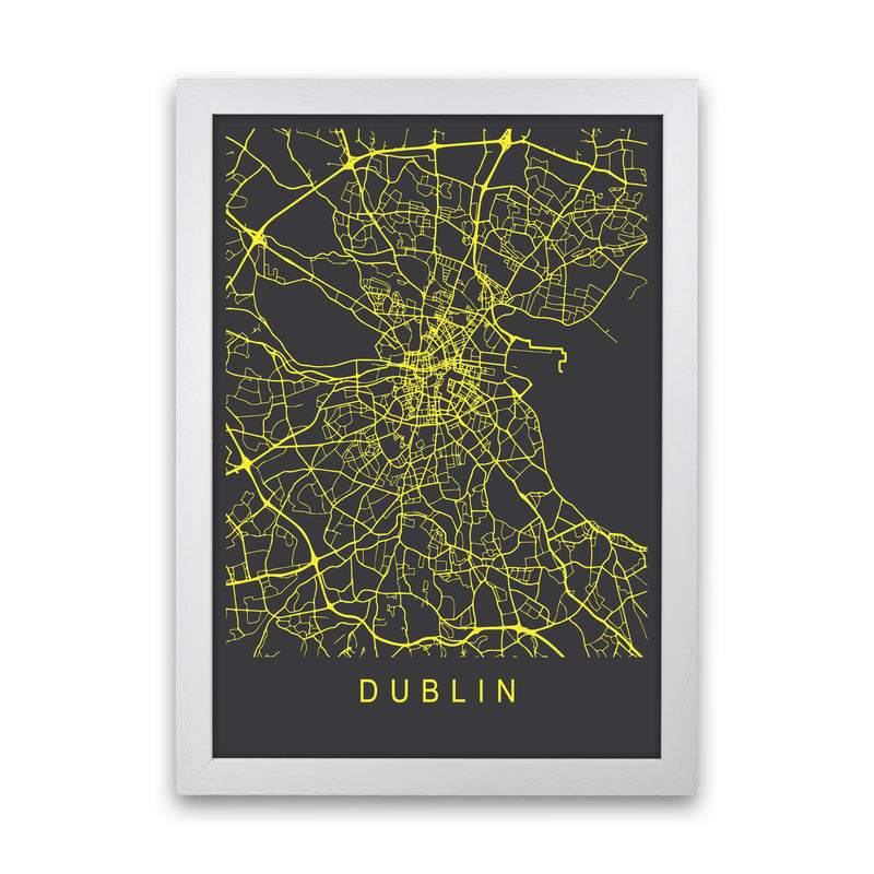 Dublin Map Neon Art Print by Pixy Paper White Grain