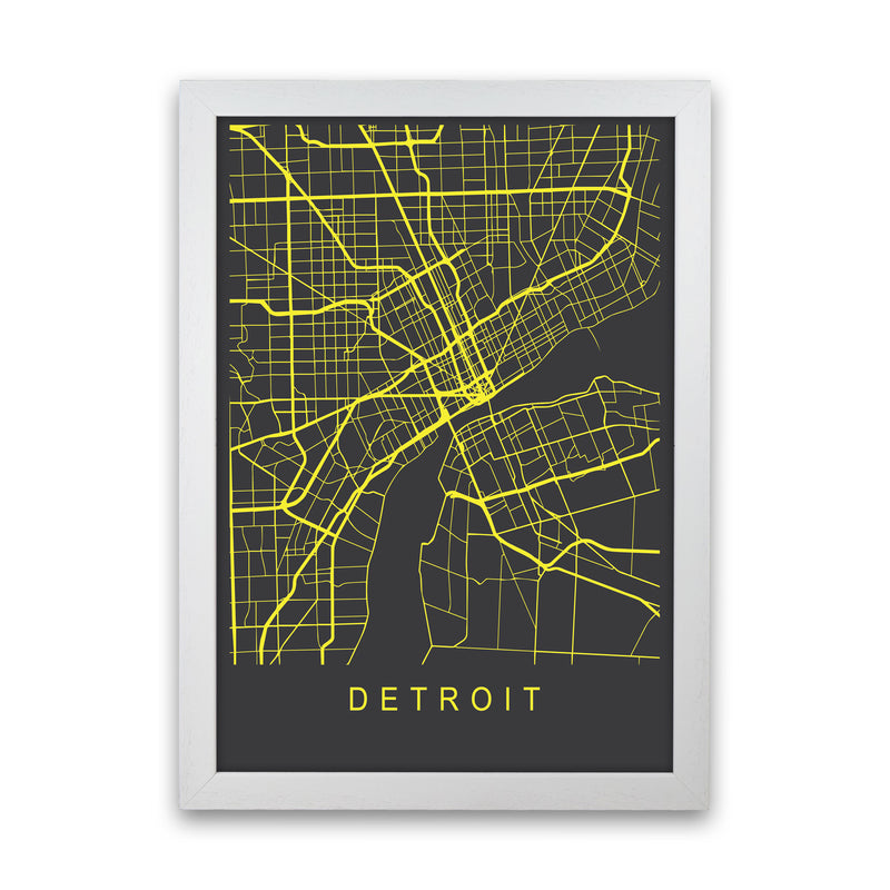 Detroit Map Neon Art Print by Pixy Paper White Grain