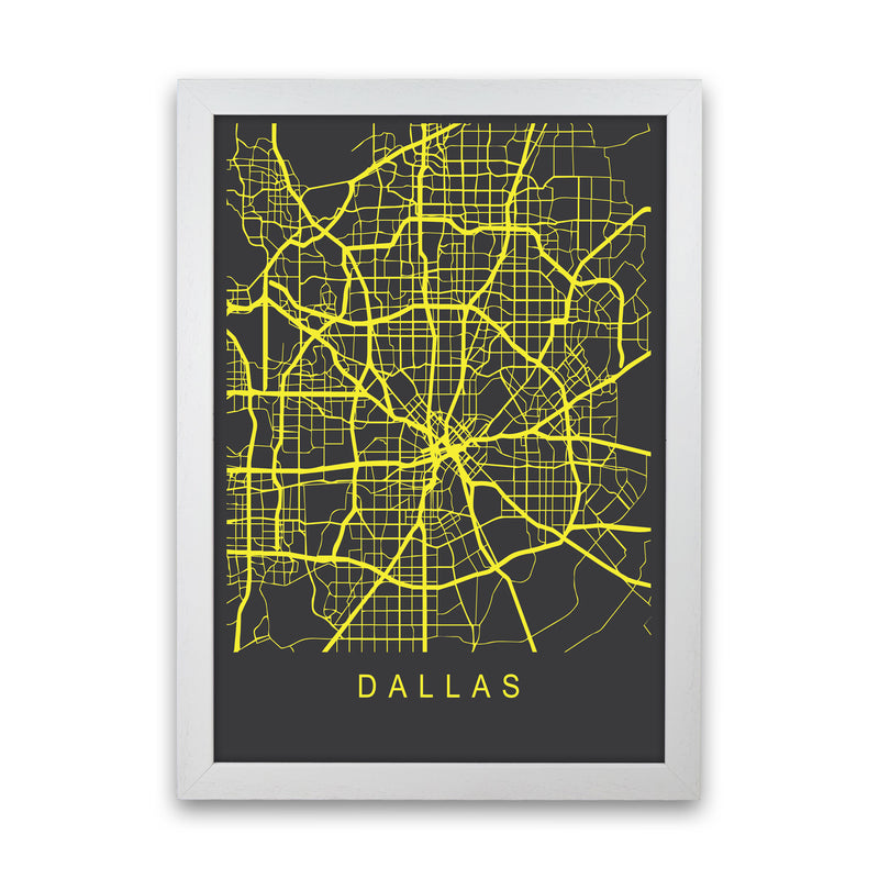 Dallas Map Neon Art Print by Pixy Paper White Grain