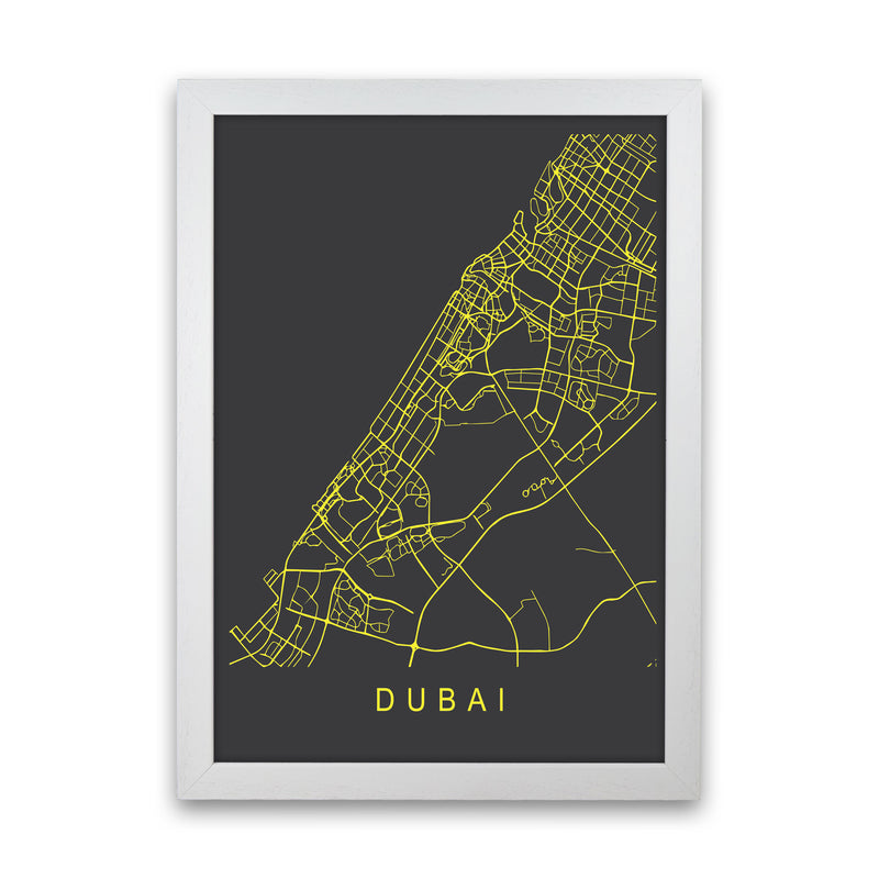 Dubai Map Neon Art Print by Pixy Paper White Grain