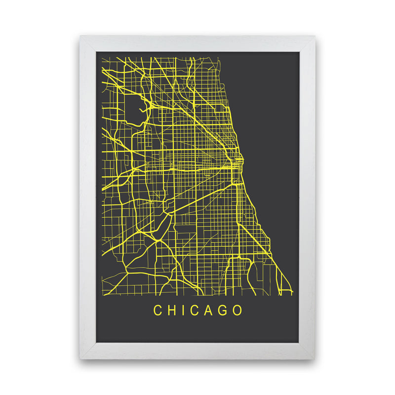 Chicago Map Neon Art Print by Pixy Paper White Grain