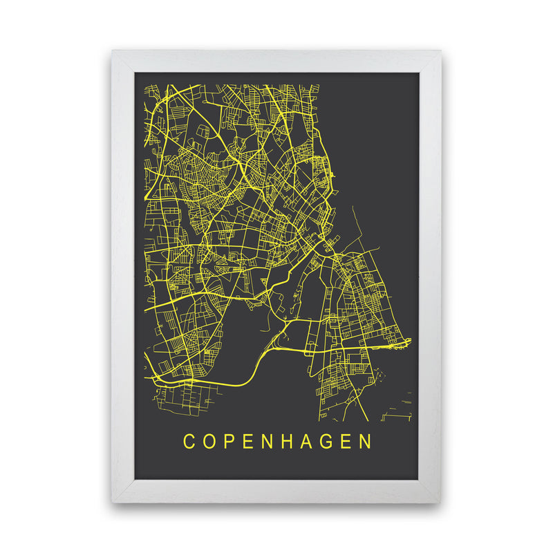 Copenhagen Map Neon Art Print by Pixy Paper White Grain