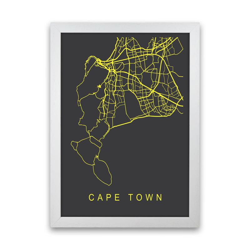 Cape Town Map Neon Art Print by Pixy Paper White Grain