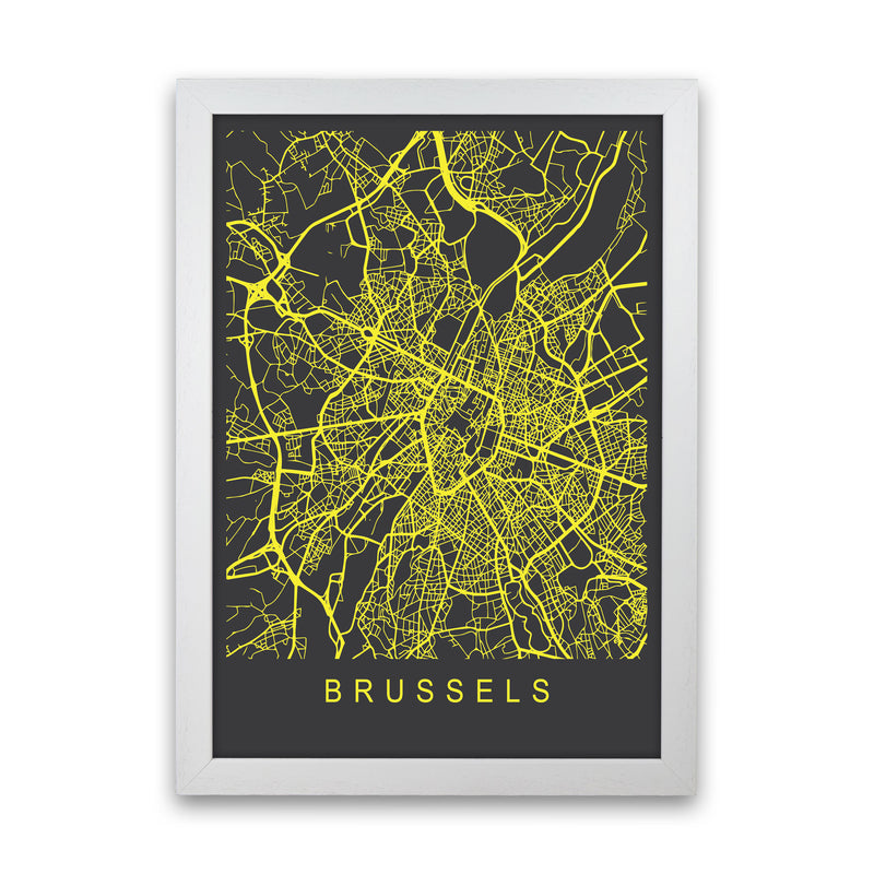 Brussels Map Neon Art Print by Pixy Paper White Grain