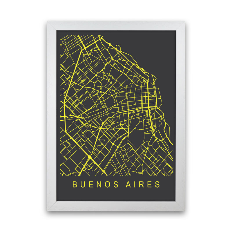 Buenos Aires Map Neon Art Print by Pixy Paper White Grain