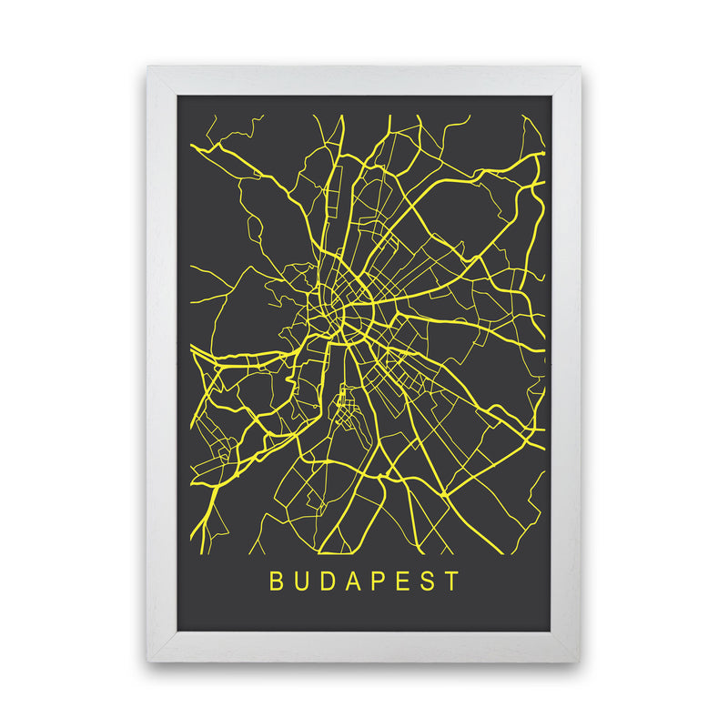 Budapest Map Neon Art Print by Pixy Paper White Grain