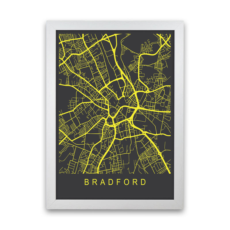 Bradford Map Neon Art Print by Pixy Paper White Grain