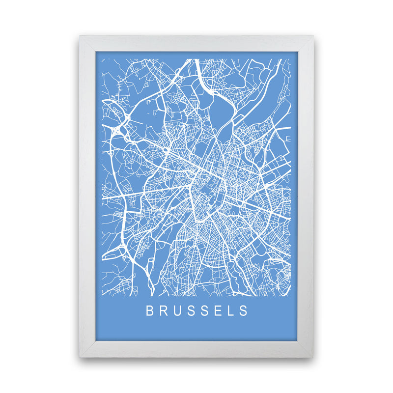 Brussels Map Blueprint Art Print by Pixy Paper White Grain
