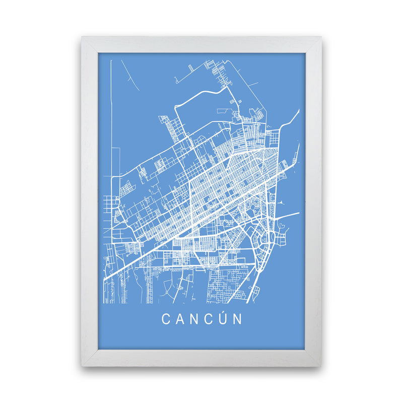 Cancun Map Blueprint Art Print by Pixy Paper White Grain