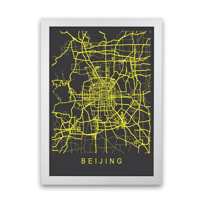 Beijing Map Neon Art Print by Pixy Paper White Grain
