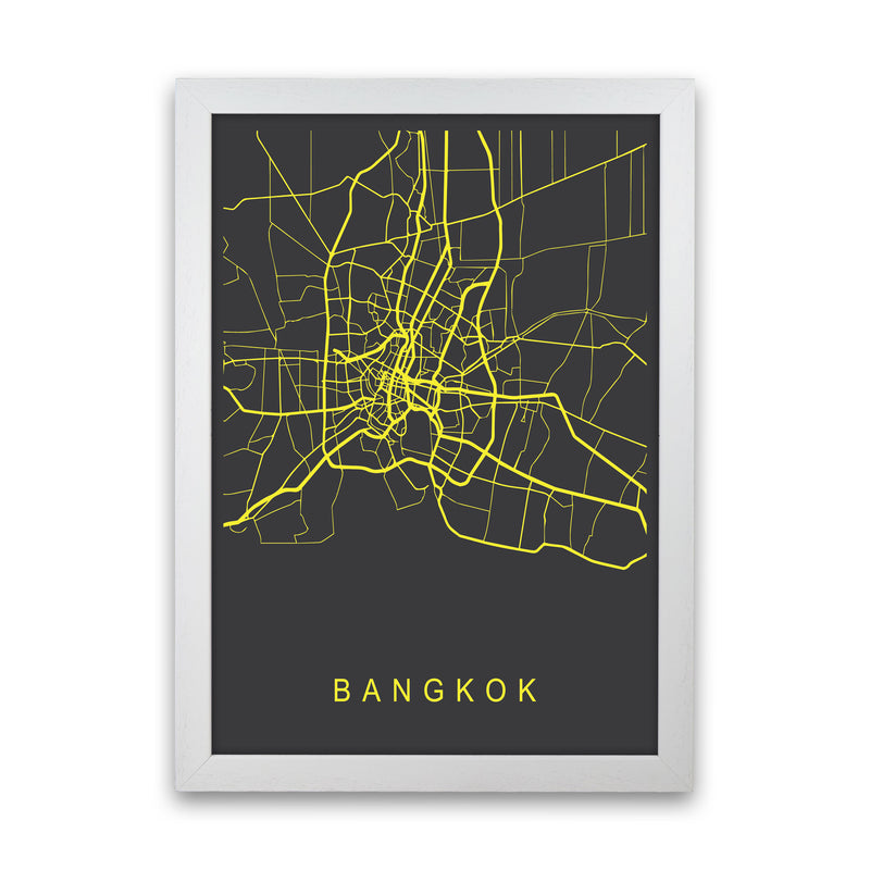 Bangkok Map Neon Art Print by Pixy Paper White Grain