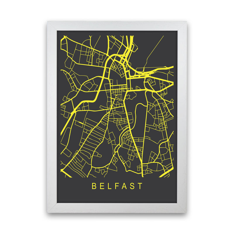 Belfast Map Neon Art Print by Pixy Paper White Grain