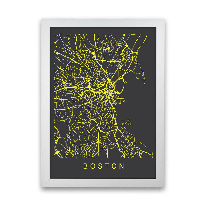 Boston Map Neon Art Print by Pixy Paper White Grain