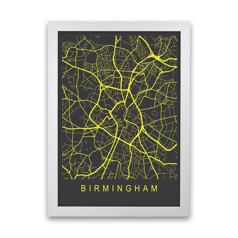 Birmingham Map Neon Art Print by Pixy Paper White Grain