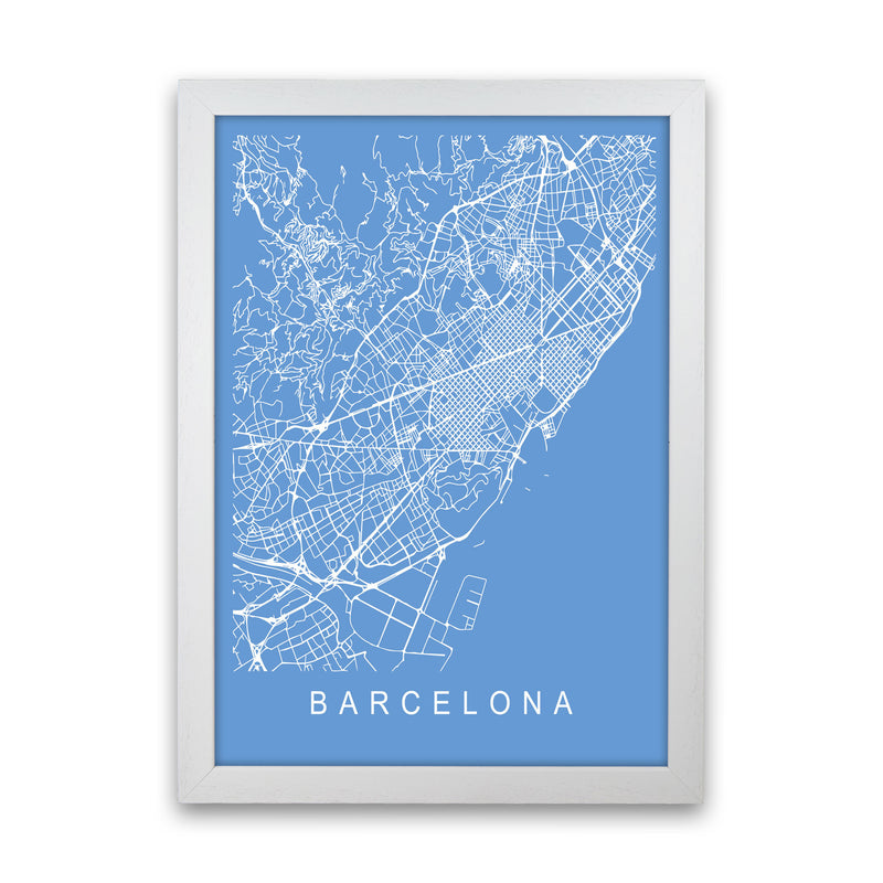 Barcelona Map Blueprint Art Print by Pixy Paper White Grain