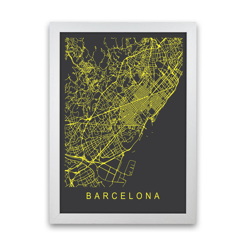 Barcelona Map Neon Art Print by Pixy Paper White Grain