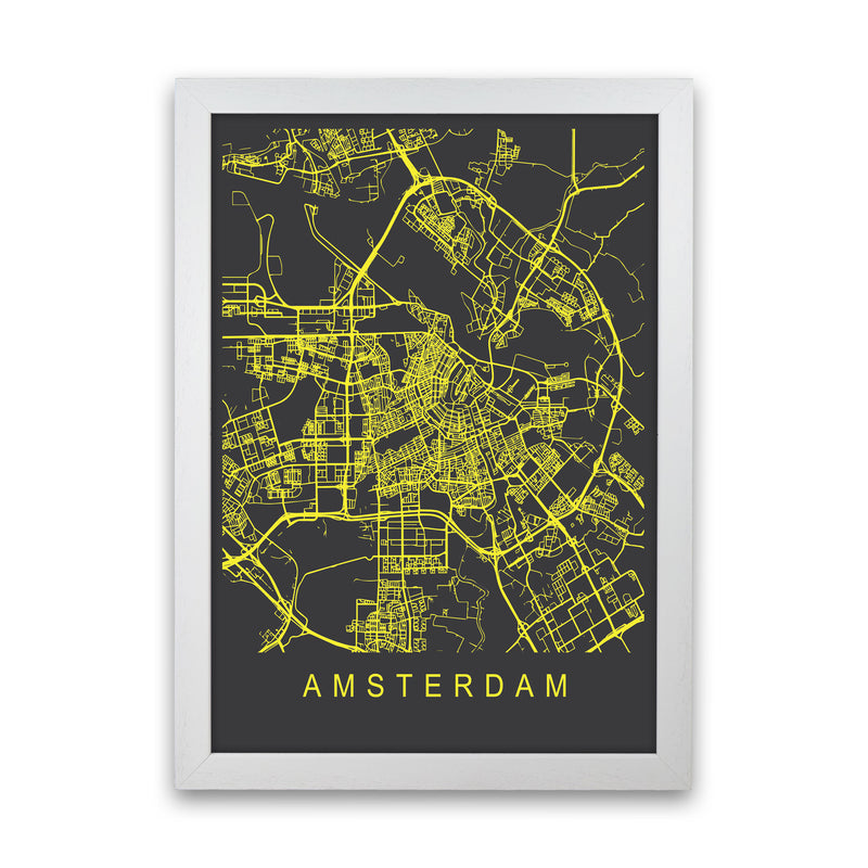 Amsterdam Map Neon Art Print by Pixy Paper White Grain