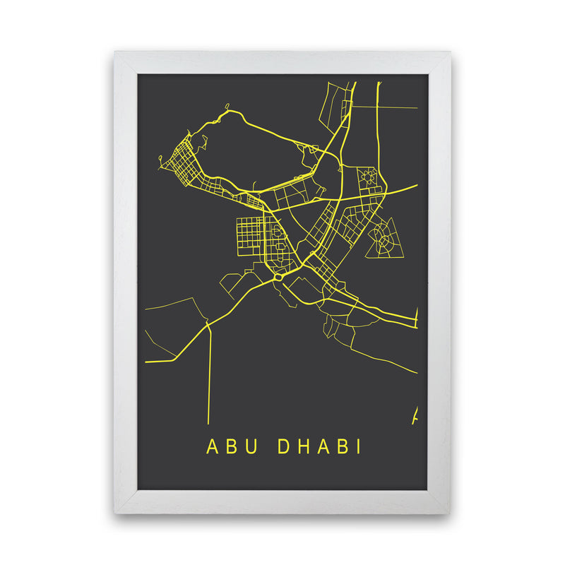 Abu Dhabi Map Neon Art Print by Pixy Paper White Grain