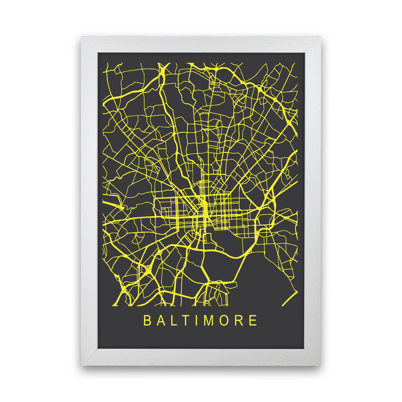Baltimore Map Neon Art Print by Pixy Paper White Grain