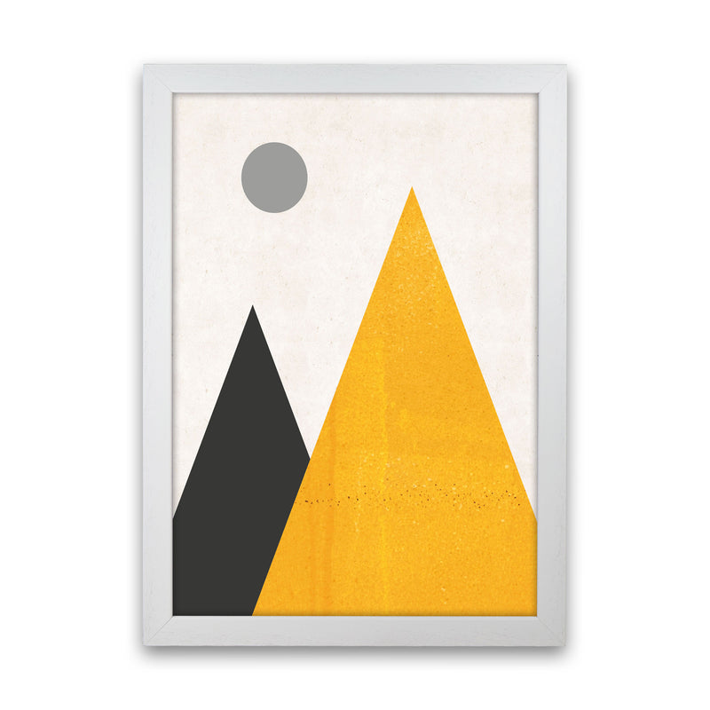 Mountains and moon mustard Art Print by Pixy Paper White Grain