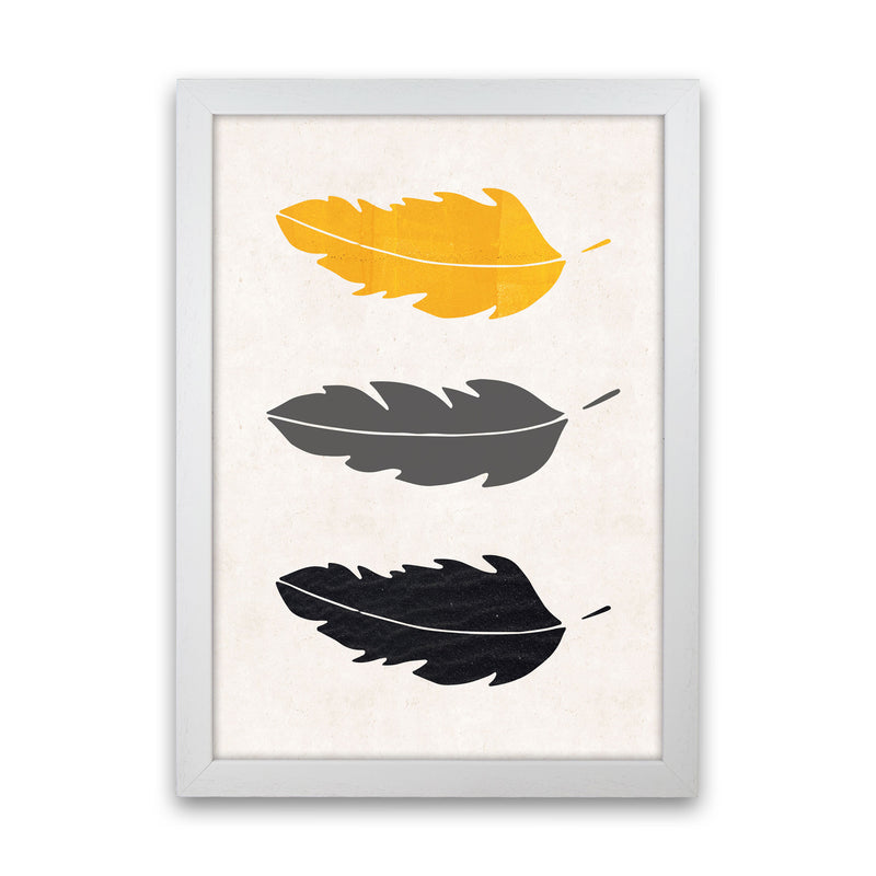 Feathers Mustard Art Print by Pixy Paper White Grain