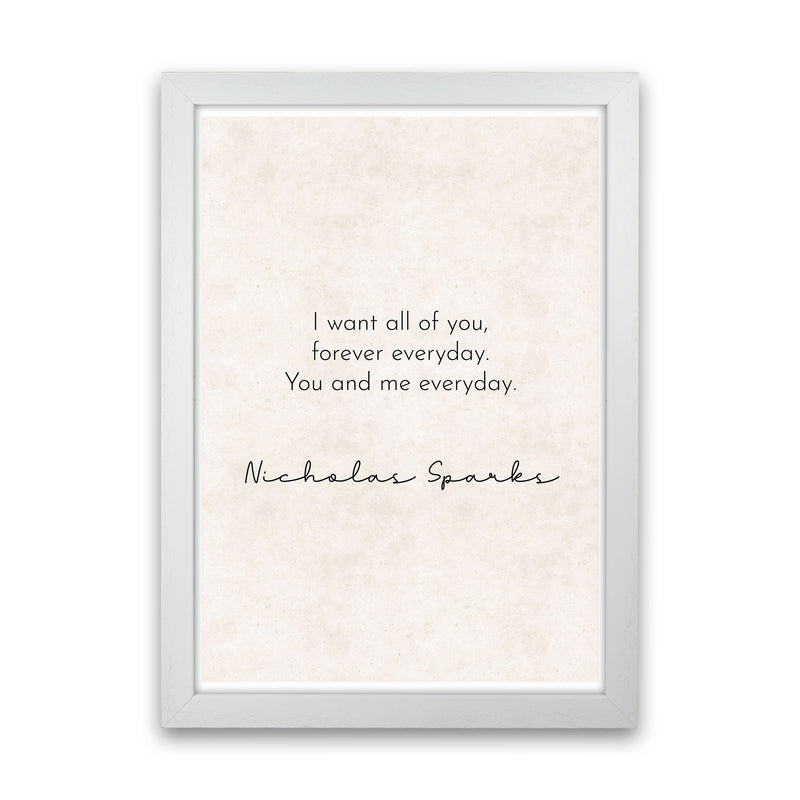 You and Me - Nicholas Sparks Art Print by Pixy Paper White Grain