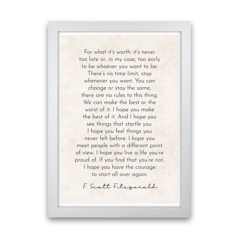 It's Never Too Late - Fitzgerald Art Print by Pixy Paper White Grain