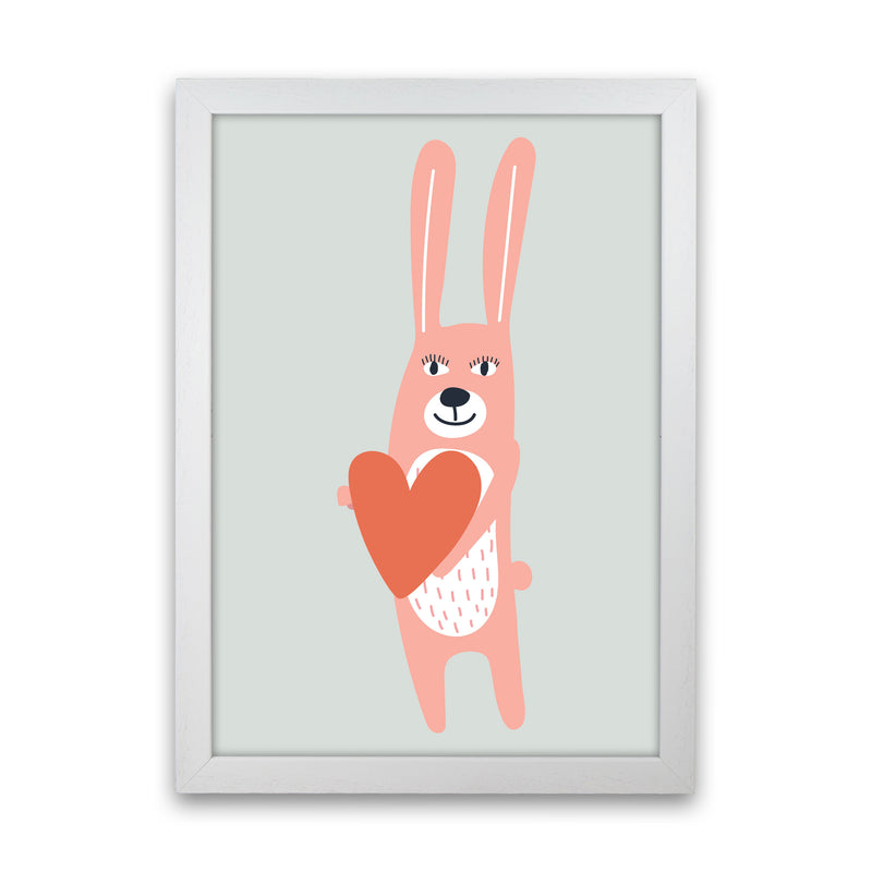 Bunny with heart Neutral kids Art Print by Pixy Paper White Grain