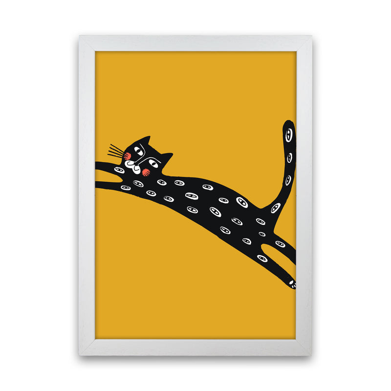 Mustard Cat Art Print by Pixy Paper White Grain
