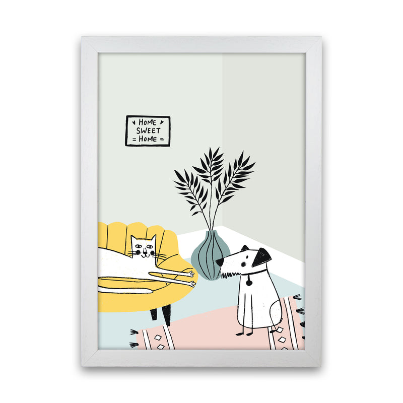 Dog and Cat Chat Art Print by Pixy Paper White Grain