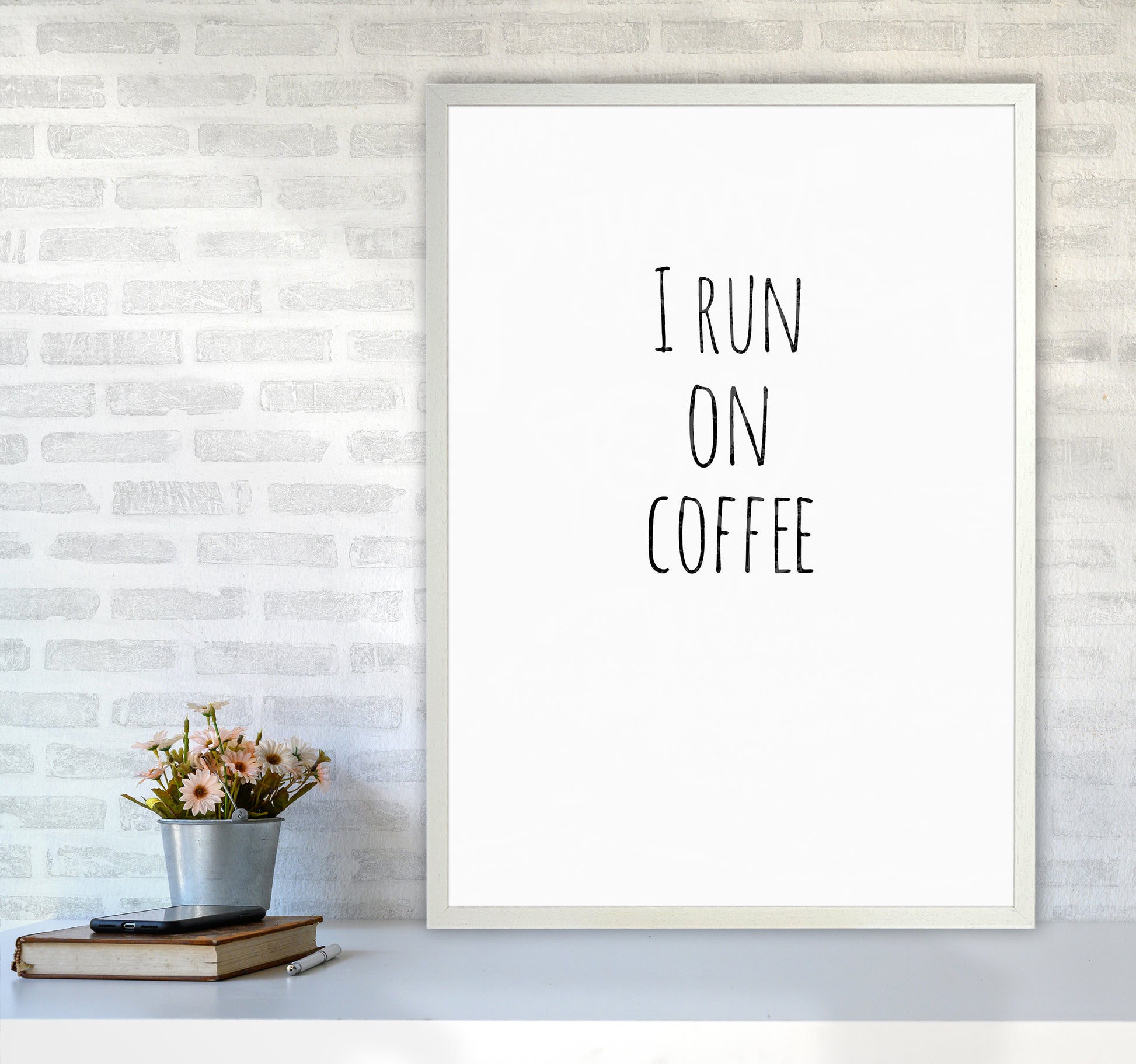 Coffee Quote Art Print by Proper Job Studio A1 Oak Frame